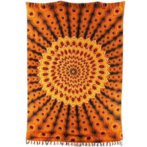 Viskose rayon sarong - påfugl - orange & rød