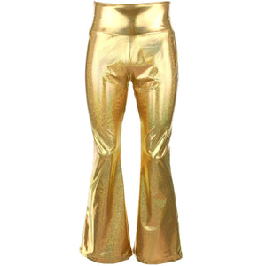 Pantalon flare métallisé brillant - doré