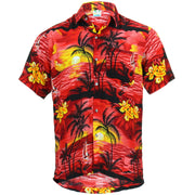 Short Sleeve Hawaiian Shirt - Palm Trees - Red