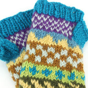 Chunky Wool Knit Arm Warmers - Chevron - Blue