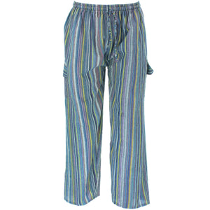 Striped Cotton Cargo Trousers Pants - Blue & Yellow