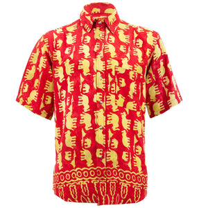 Kurzarmhemd mit normaler Passform – Elefantenherde – Rot