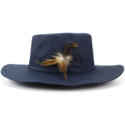 Wide Brim Outback Style Cotton Bush Hat with Feather - Blue