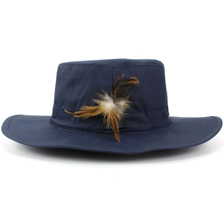Wide Brim Outback Style Cotton Bush Hat with Feather - Blue