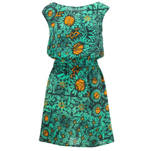 Kleid mit Stretch-Taille – Sonnenblumen-Leuchtgrün