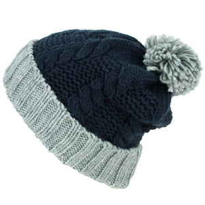 Twist Cable Knit Bobble Hat - Grey