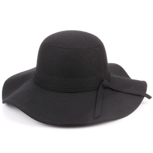 Chapeau disquette à large bord en feutre de laine - Noir (Taille unique)