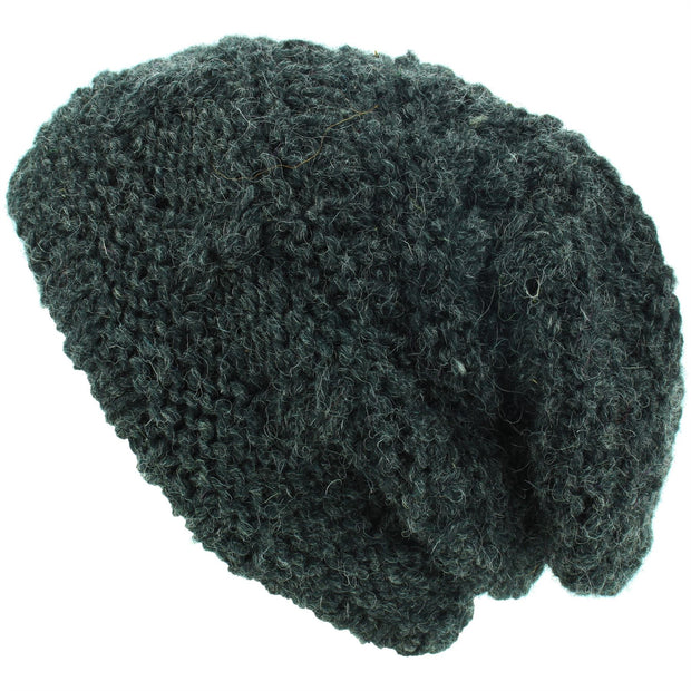 Wool Knit Beanie Hat - Charcoal Grey