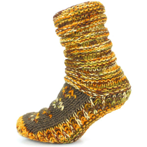 Chaussons chaussettes en grosse laine tricotée - marron rouille