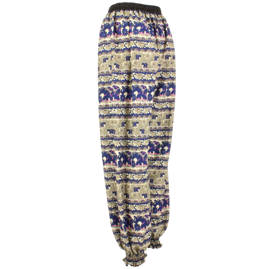 Elephant Print Ali Baba Trousers - Floral (Blue & Beige)