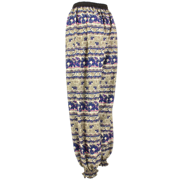 Elephant Print Ali Baba Trousers - Floral (Blue & Beige)