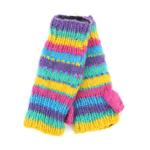 Chauffe-bras en laine tricoté à la main - rayure - tik tik multi pastel