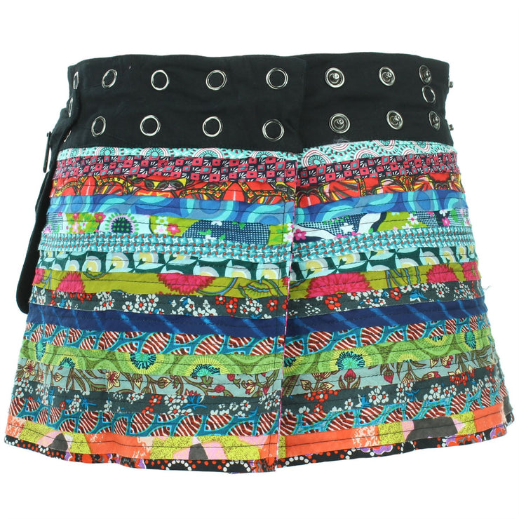 Reversible Popper Wrap Children's Size Mini Skirt - Multi Patch Strips / Psychedelic Snakeskin