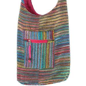 Striped Chenille Sling Shoulder Bag - Multi - Pink Lining