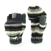 Hand Knitted Wool Shooter Gloves - Stripe Greys