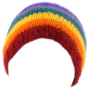 Wool knit beanie hat with fleece lining - Rainbow