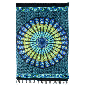 Viscose Rayon Sarong - Mandala - Black & Blue