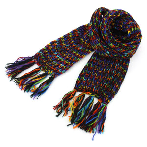 Écharpe en laine tricotée à la main - arc-en-ciel noir sd
