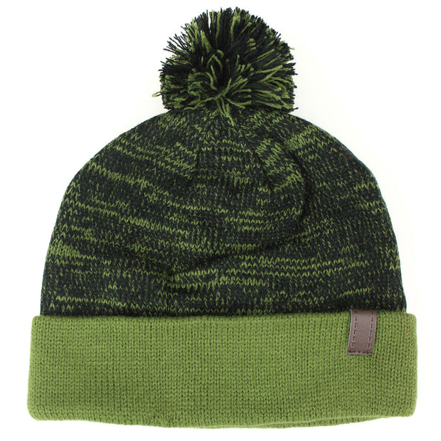Fine knit mottled beanie hat - Green & black