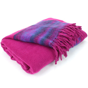 Tibetan Wool Blend Shawl Blanket - Pink with Purple Reverse