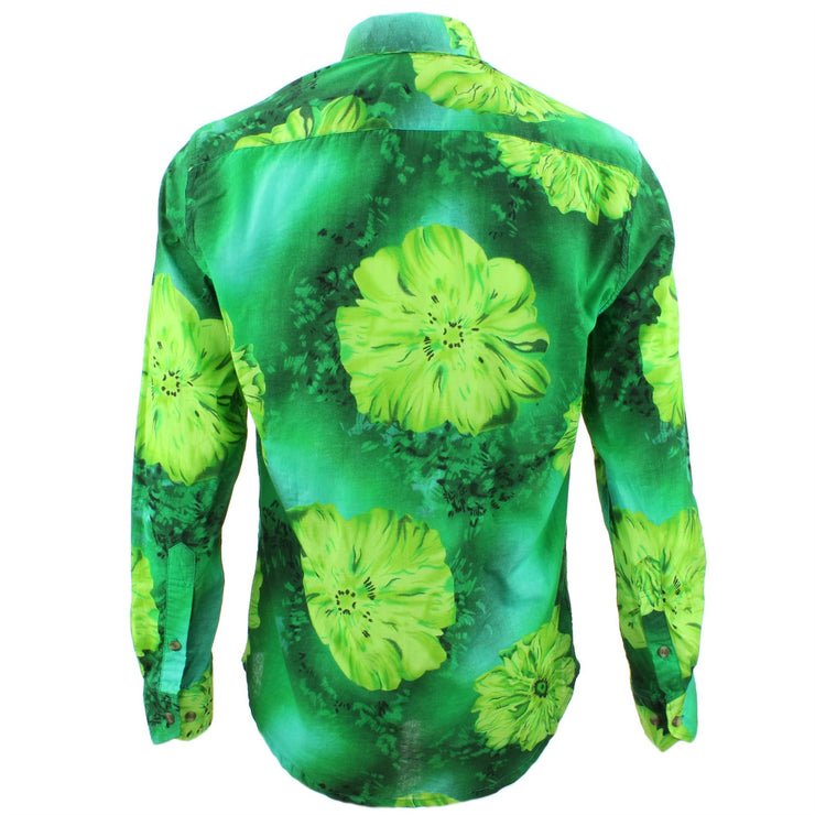 Tailored Fit Long Sleeve Shirt - Bright Green Floral Print