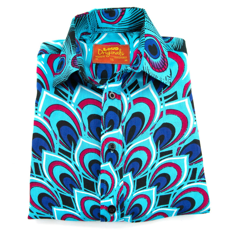 Regular Fit Short Sleeve Shirt - Peacock Mandala - Blue