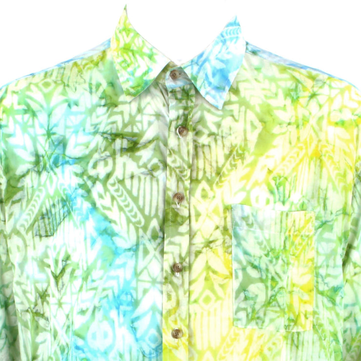 Regular Fit Short Sleeve Shirt - Yellow Green & Blue Abstract