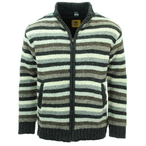 Cardigan veste en laine tricoté à la main - rayure naturelle