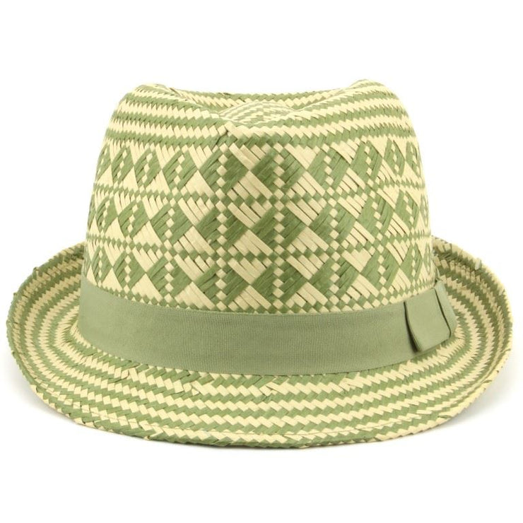 Check straw paper trilby hat with grosgrain band - Green