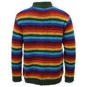 Hand Knitted Wool Jacket Cardigan - Stripe Dark Rainbow