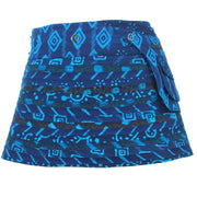 Reversible Popper Wrap Children's Size Mini Skirt - Indigo Patch Strips / Indigo Stripe