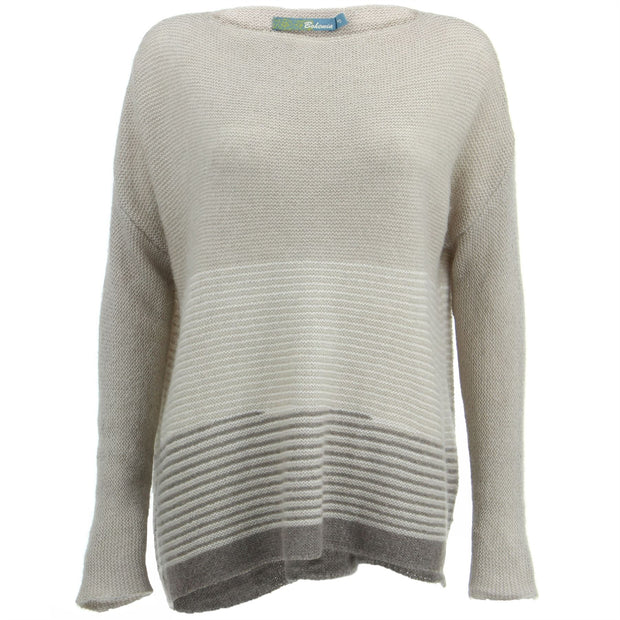 Wool Blend Knit Jumper with Fine Stripe Design - Nougat Brown
