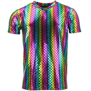 T-shirt i skinnende havfrueskala - regnbue