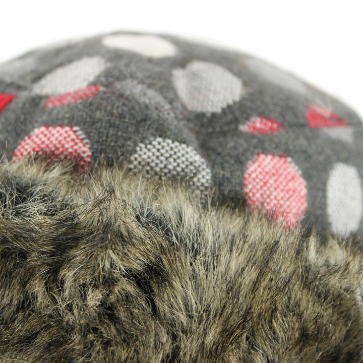 Spotty Polka Dot Hat with Faux Fur cuff - Dark Grey
