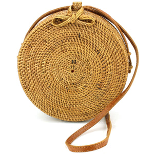 Loud Elephant Handwoven Round Rattan Bag - Bow Loop