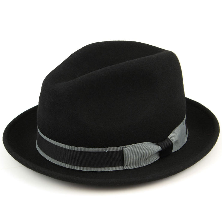 100% Wool trilby hat with contrast band and side bow - Black