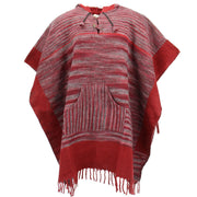 Soft Vegan Wool Hooded Tibet Poncho - Red Grey & Red