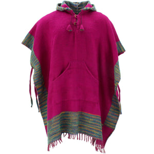 Soft Vegan Wool Hooded Tibet Poncho - Plum Multi