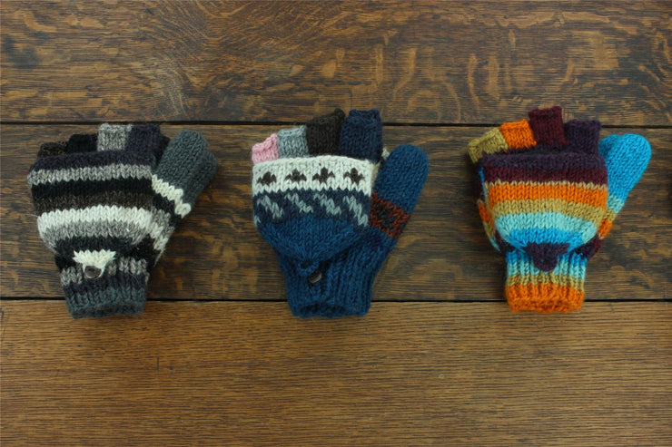 Hand Knitted Wool Shooter Gloves - Stripe Rasta