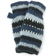 Wool Knit Arm Warmer - Stripe - Blue Black