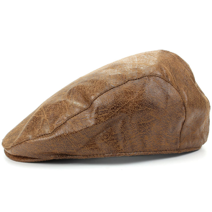 Leather Effect Flat Cap - Brown