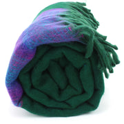 Tibetan Wool Blend Shawl Blanket - Green with Purple Reverse