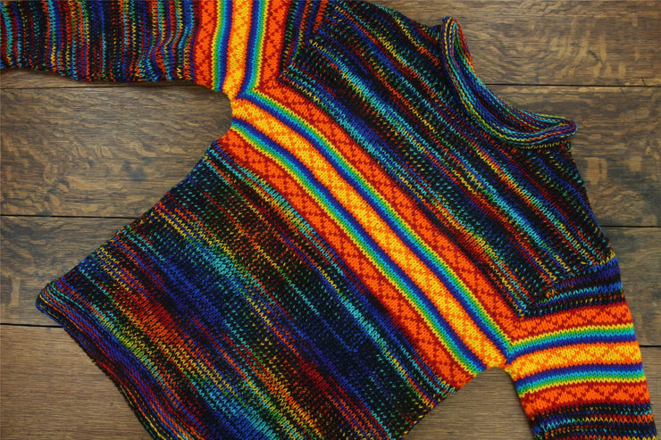 Hand Knitted Wool Jumper - SD Black Rainbow Orange
