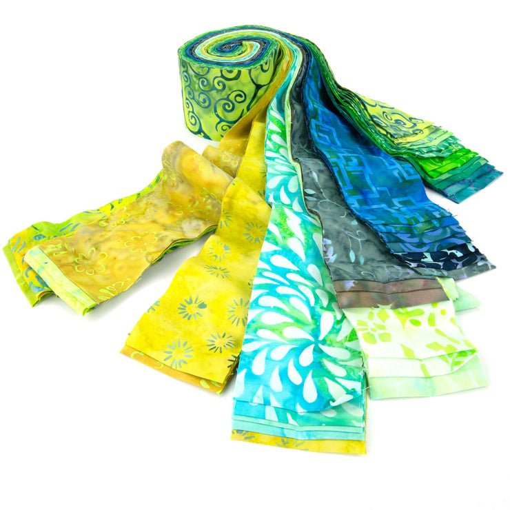 Cotton Batik Pre Cut Fabric Bundles - Jelly Roll - Sea Green