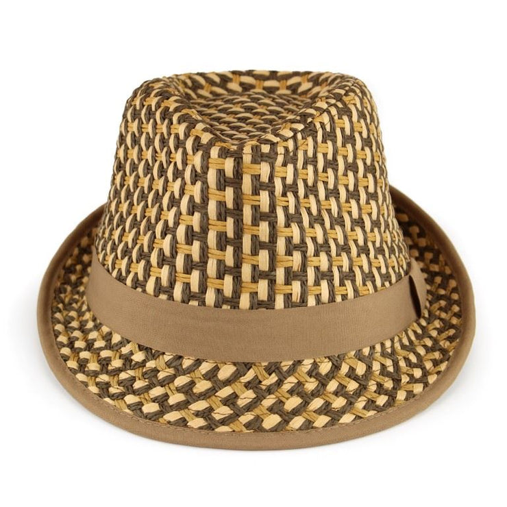 Woven Straw Paper Trilby Hat - Brown