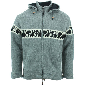 Grober Wollstrick-Hoodie mit Tiermuster – Elefant – Grau