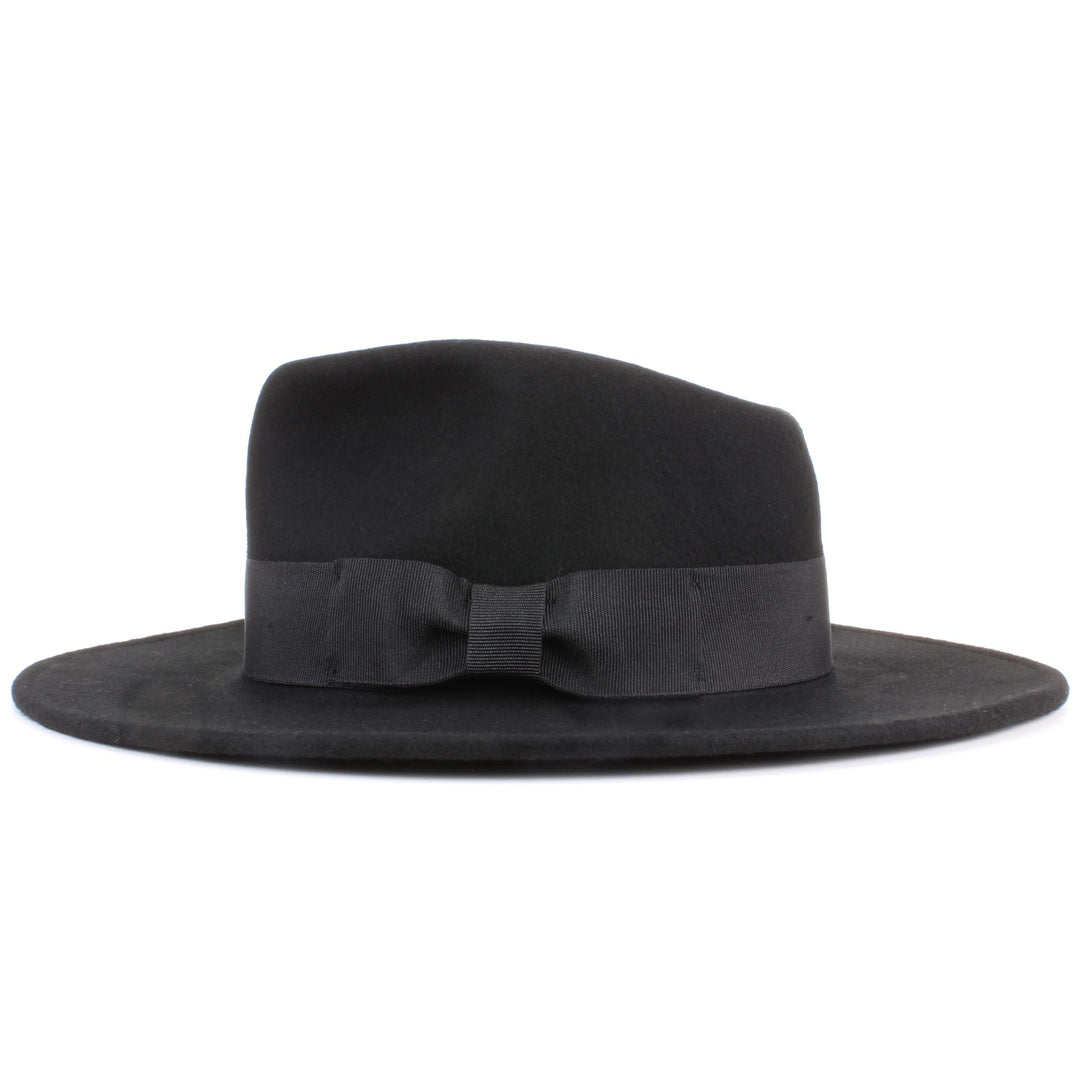 Wool felt Fedora hat with wide grosgrain band - Black