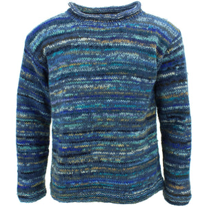Grob gestrickter Space-Dye-Pullover aus Wolle – Ozeanblau