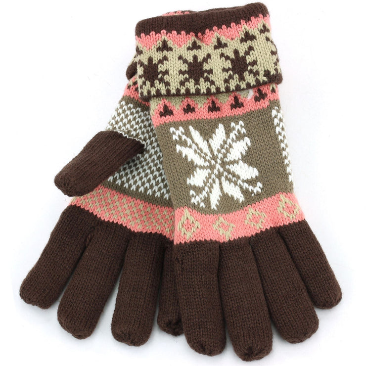 Departure Snowflake 2-Tone Gloves - Brown