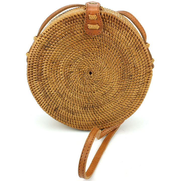 Loud Elephant Handwoven Round Rattan Bag - Brown Snap